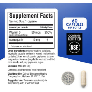 Prevagen Regular Strength – 10mg Apoaequorin + Vitamin D | 60 Capsules